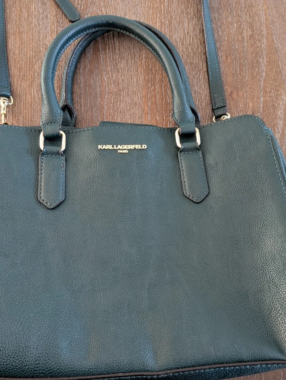 Karl Lagerfeld Green Leather Satchel with Shoulder Strap